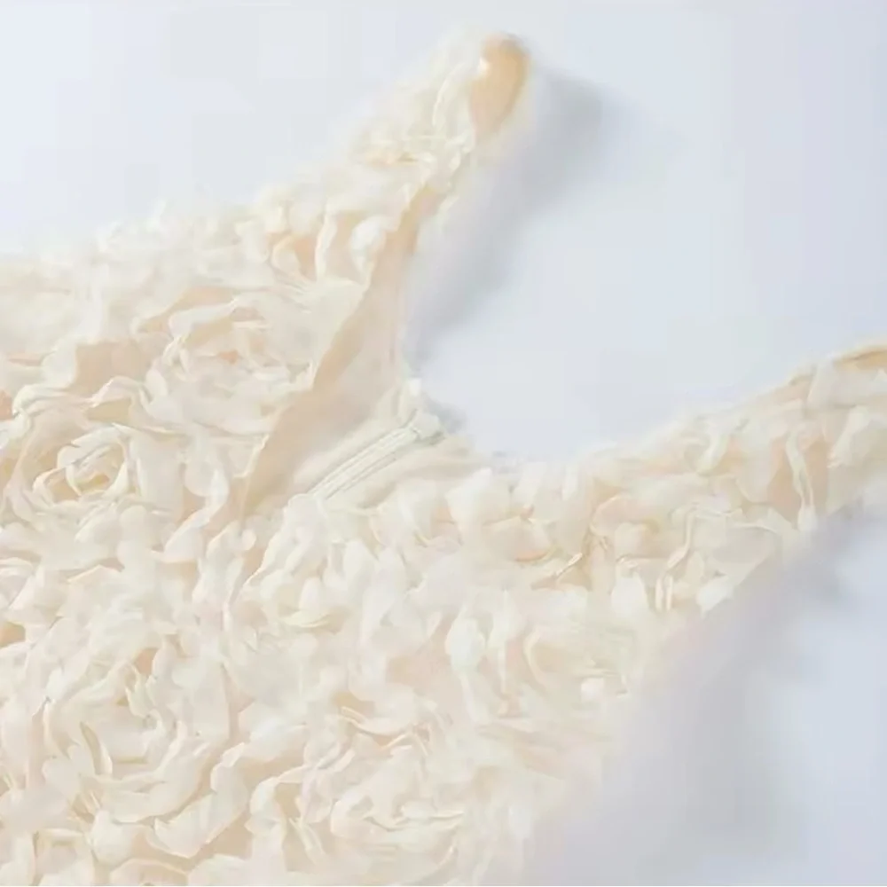 NEW💫CASA B |“Dreaming in Rose” 3D Floral Appliqué Ivory Plunge Neckline Dress - Picture 6 of 7